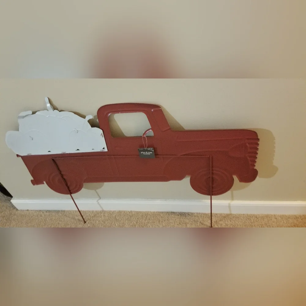 Vintage Red Pickup Truck with Pumpkins Welcome Yard Sign